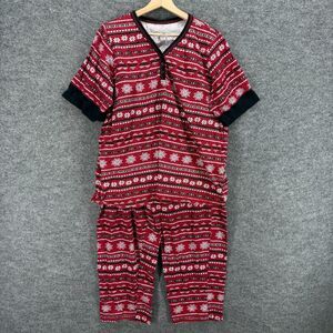 Dreams Co Pajama Set Women 1X Plus Red Striped V-Neck Short Sleeve Cotton Sleep